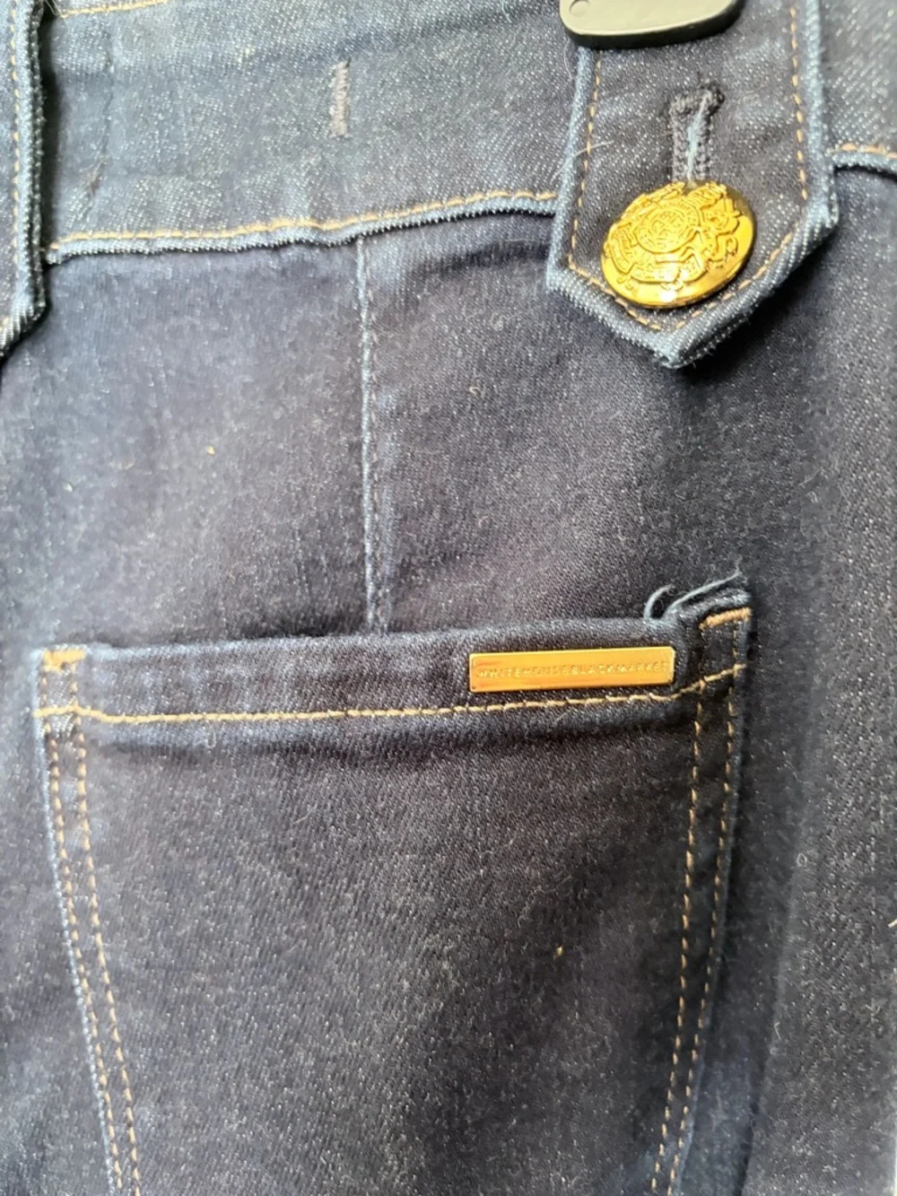 White House Black Market Navy Wide-Leg Jeans with Gold Buttons - Picture 4 of 5